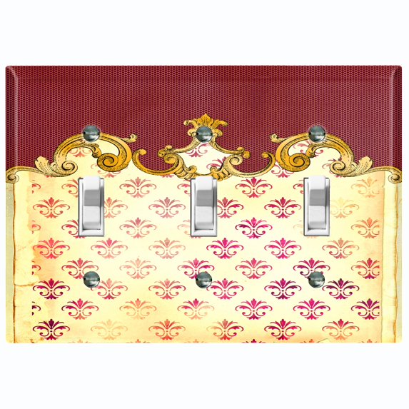 Metal Light Switch Plate Cover Yellow Fleur De Lis Damask Frame Trim Burgundy DAM061