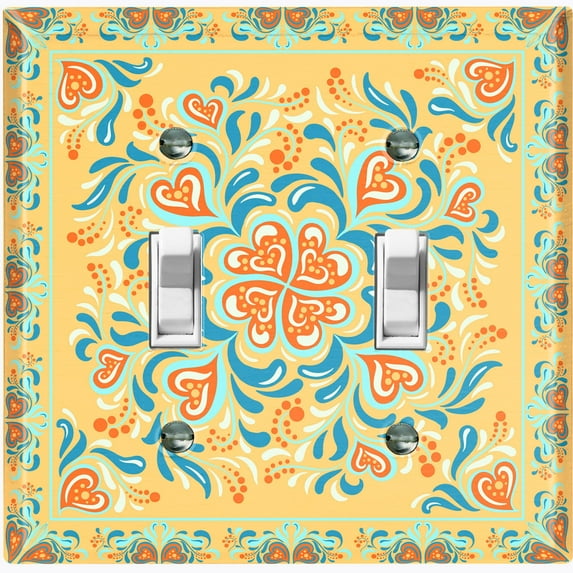 Metal Light Switch Plate Cover Yellow Flower Heart Mandala Tile Pattern TIL030