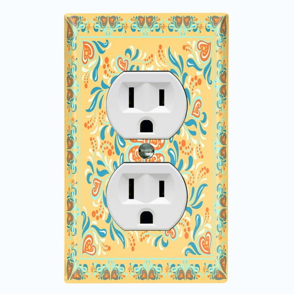 Metal Light Switch Plate Cover Yellow Flower Heart Mandala Tile Pattern TIL030
