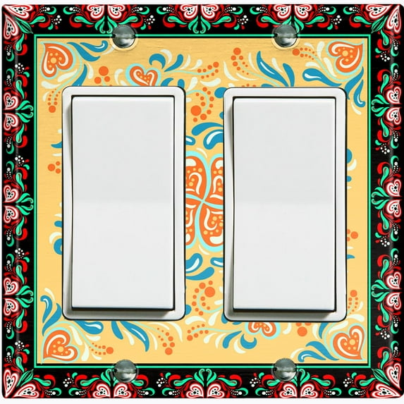 Metal Light Switch Plate Cover Yellow Flower Heart Mandala Tile Pattern TIL031