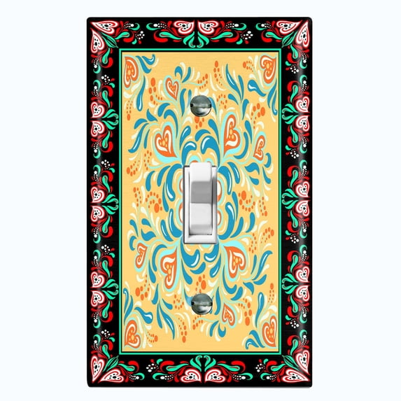Metal Light Switch Plate Cover Yellow Flower Heart Mandala Tile Pattern TIL031