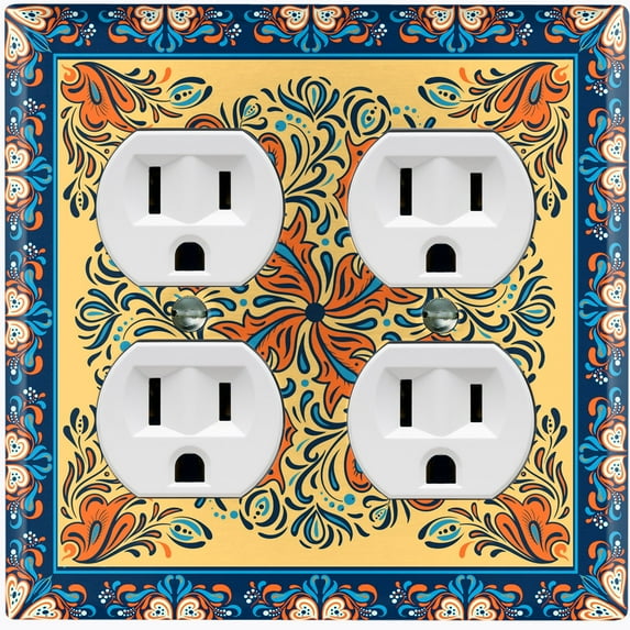 Metal Light Switch Plate Cover Yellow Orange Mandala Flower Heart Tile Pattern TIL033