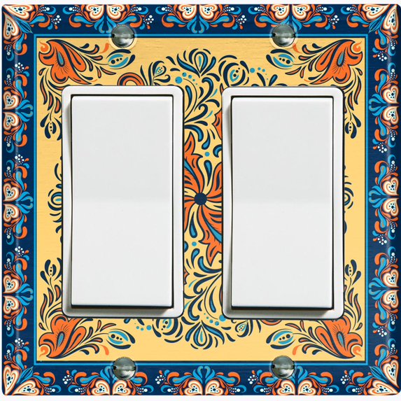 Metal Light Switch Plate Cover Yellow Orange Mandala Flower Heart Tile Pattern TIL033