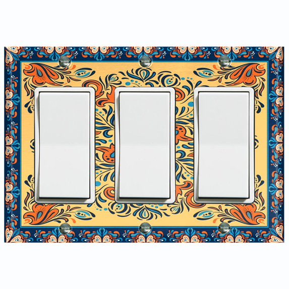 Metal Light Switch Plate Cover Yellow Orange Mandala Flower Heart Tile Pattern TIL033