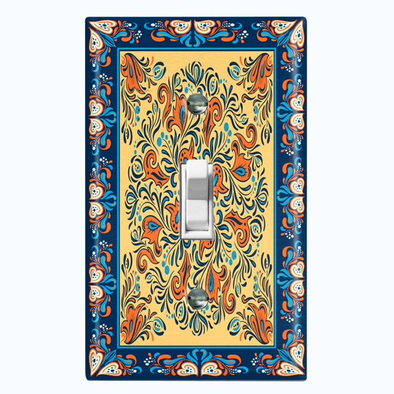 Metal Light Switch Plate Cover Yellow Orange Mandala Flower Heart Tile Pattern TIL033