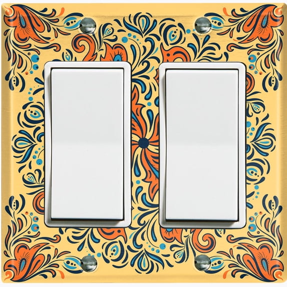 Metal Light Switch Plate Cover Yellow Orange Mandala Flower Tile Pattern TIL038