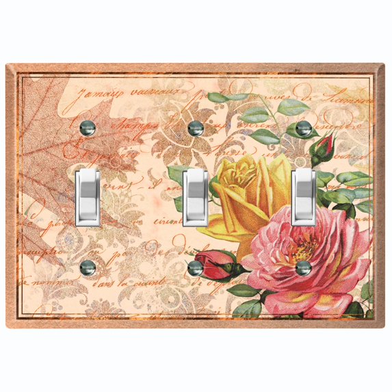 Metal Light Switch Plate Outlet Cover Beige Floral Leaf Letter Damask FLW053