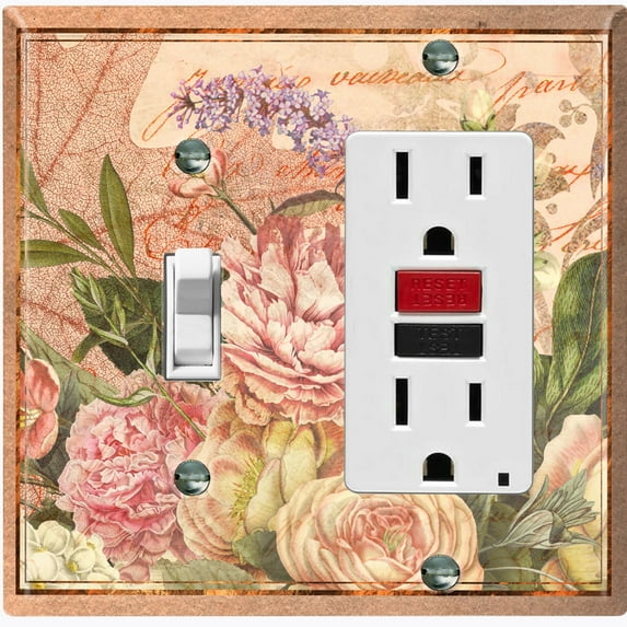 Metal Light Switch Plate Outlet Cover Beige Floral Leaf Letter Damask FLW057