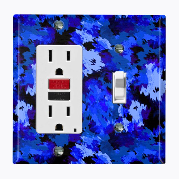 Metal Light Switch Plate Outlet Cover (Blue Artistic Camo - Single Rocker Single Toggle)