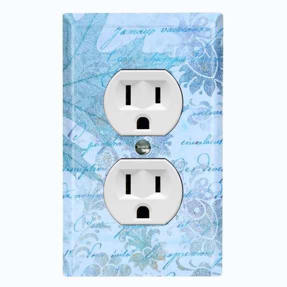 Metal Light Switch Plate Outlet Cover (Blue Leaf Letter Damask LET007)