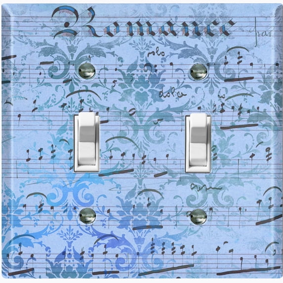 Metal Light Switch Plate Outlet Cover Blue Music Sheet Wallpaper Damask MUS002