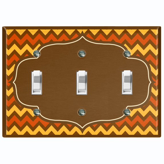 Metal Light Switch Plate Outlet Cover Brown Orange Chevron Frame Wallpaper WAL041