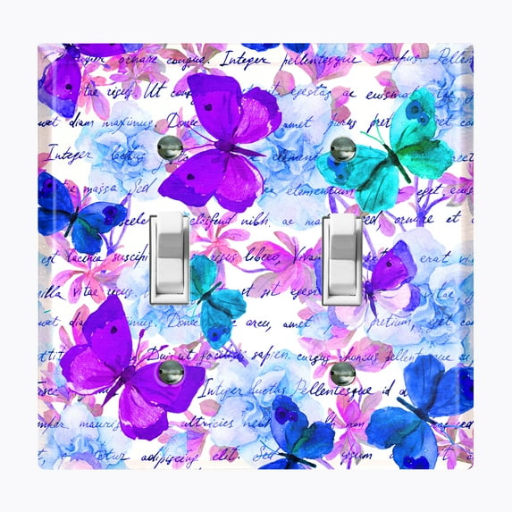 Metal Light Switch Plate Outlet Cover (Butterfly Rose Purple - Double Toggle)