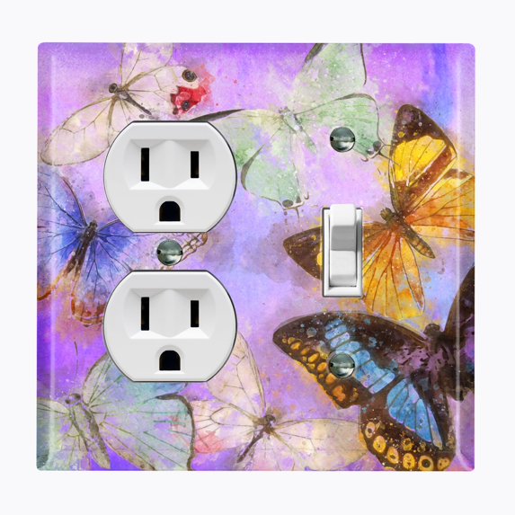 Metal Light Switch Plate Outlet Cover (Butterfly Unicorn Universe BUT001)