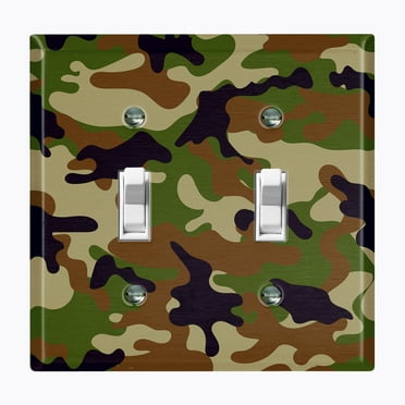 Metal Light Switch Plate Outlet Cover (Camo Green Brown - Double Toggle)