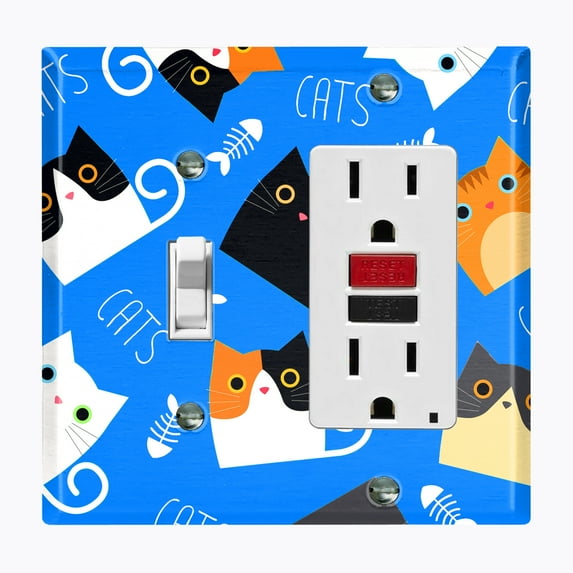 Metal Light Switch Plate Outlet Cover (Cat Fishbone Blue - Single Toggle Single Rocker)