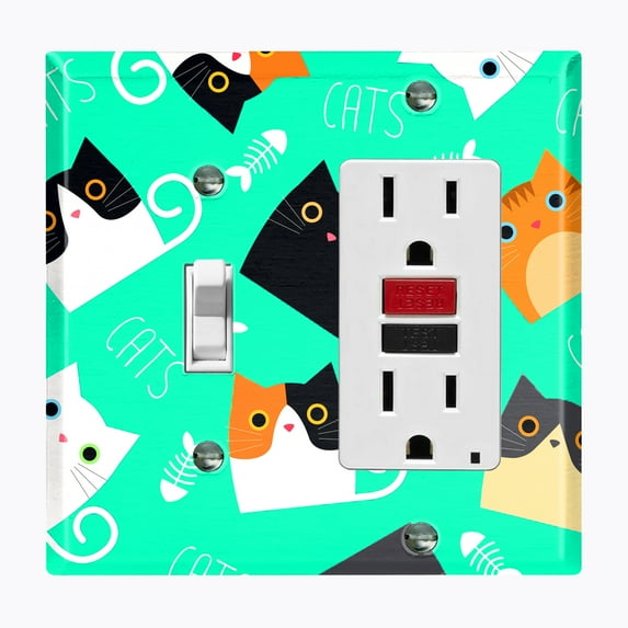 Metal Light Switch Plate Outlet Cover (Cat Fishbone Sea Foam Green - Single Rocker Single Toggle)