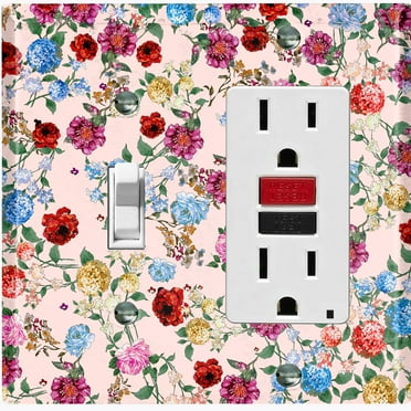 Metal Light Switch Plate Outlet Cover Colorful Floral Garden Wallpaper Pink ROS040