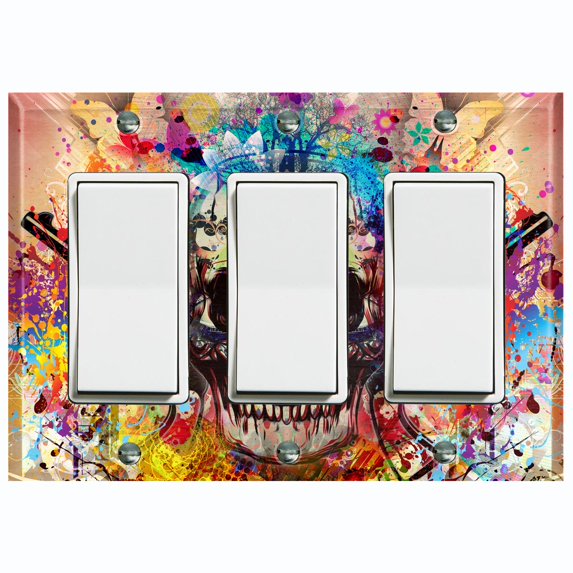 Metal Light Switch Plate Outlet Cover Colorful Graffiti Flower Tree Skull SKL004