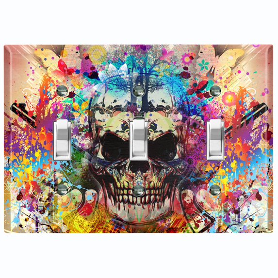 Metal Light Switch Plate Outlet Cover Colorful Graffiti Flower Tree Skull SKL004