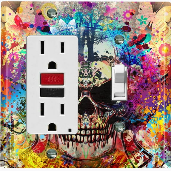Metal Light Switch Plate Outlet Cover Colorful Graffiti Flower Tree Skull SKL004