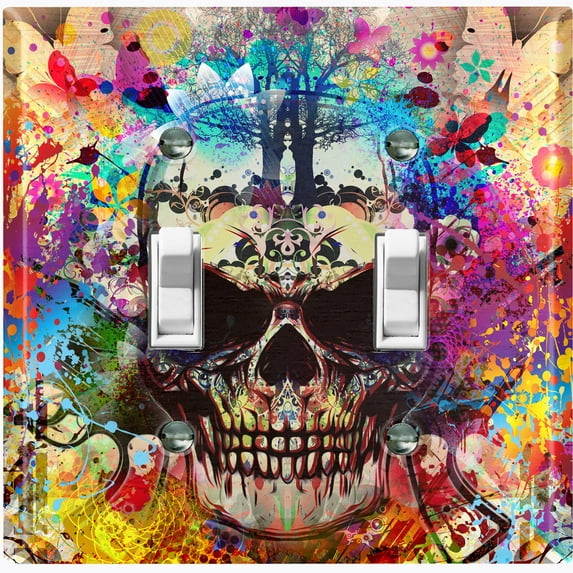 Metal Light Switch Plate Outlet Cover Colorful Graffiti Flower Tree Skull SKL004