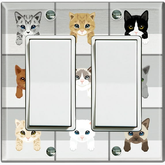 Metal Light Switch Plate Outlet Cover (Cute Cats - Double Rocker)