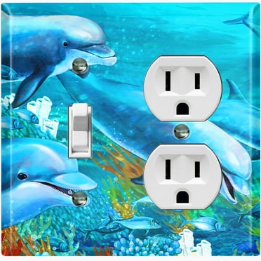 Metal Light Switch Plate Outlet Cover Cute Dolphin Pod Ocean Reef