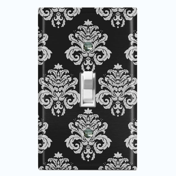 Metal Light Switch Plate Outlet Cover (Damask Black - Single Toggle)