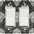 thumbnail image 1 of Metal Light Switch Plate Outlet Cover (Damask Diamond Black Pattern - Double Rocker), 1 of 2