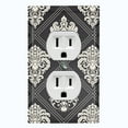 thumbnail image 1 of Metal Light Switch Plate Outlet Cover (Damask Diamond Black Pattern - Single Duplex), 1 of 2
