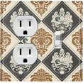 thumbnail image 1 of Metal Light Switch Plate Outlet Cover (Damask Diamond Dark Two Tone Tan Pattern - Single Duplex Single Toggle), 1 of 2