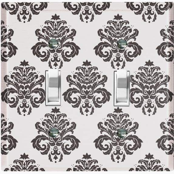 Metal Light Switch Plate Outlet Cover (Damask Gray - Double Toggle)