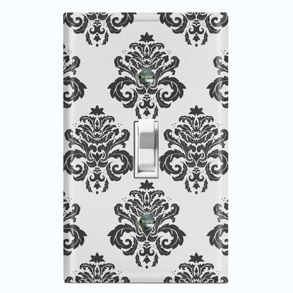 Metal Light Switch Plate Outlet Cover (Damask Gray - Single Toggle)