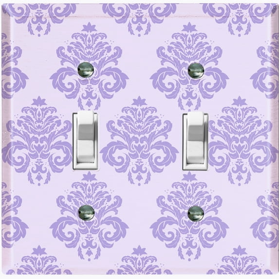 Metal Light Switch Plate Outlet Cover (Damask Purple - Double Toggle)