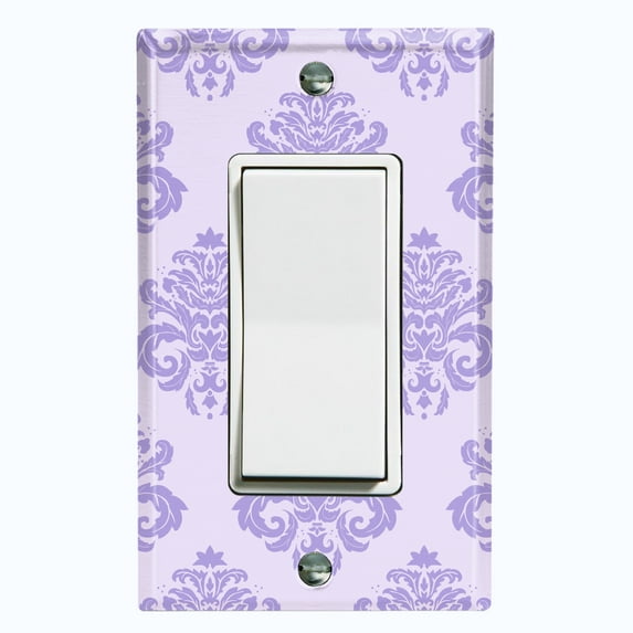 Metal Light Switch Plate Outlet Cover (Damask Purple - Single Rocker)