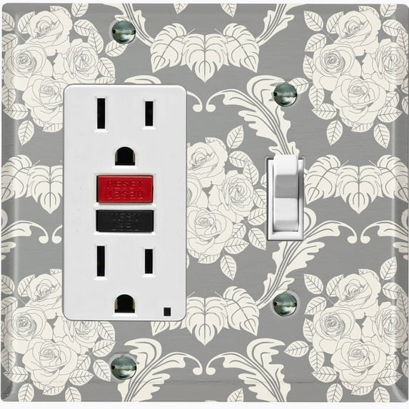 Metal Light Switch Plate Outlet Cover (Damask Rose Tan - Single Rocker Single Toggle)