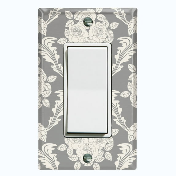 Metal Light Switch Plate Outlet Cover (Damask Rose Tan - Single Rocker)