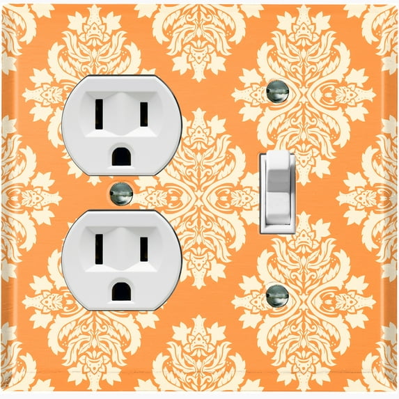 Metal Light Switch Plate Outlet Cover (Damask Tan - Single Duplex Single Toggle)