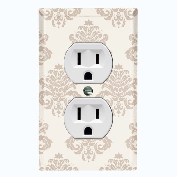 Metal Light Switch Plate Outlet Cover (Damask Tan - Single Duplex)