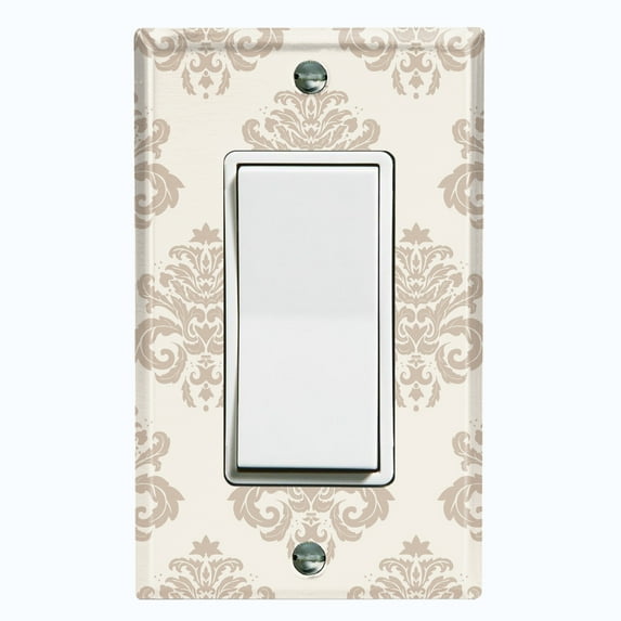 Metal Light Switch Plate Outlet Cover (Damask Tan - Single Rocker)