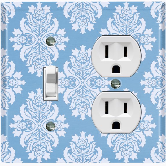 Metal Light Switch Plate Outlet Cover (Damask Teal Pastel - Single Toggle Single Duplex)