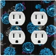 thumbnail image 1 of Metal Light Switch Plate Outlet Cover Dark Blue Roses Black Pinstripe Wallpaper ROS043, 1 of 1