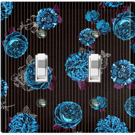 Metal Light Switch Plate Outlet Cover Dark Blue Roses Black Pinstripe Wallpaper ROS043