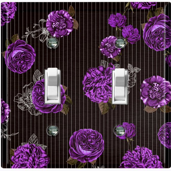 Metal Light Switch Plate Outlet Cover Dark Purple Roses Black Pinstripe Wallpaper ROS044