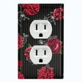 thumbnail image 1 of Metal Light Switch Plate Outlet Cover Dark Red Roses Black Pinstripe Wallpaper ROS042, 1 of 13