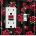thumbnail image 1 of Metal Light Switch Plate Outlet Cover Dark Red Roses Black Pinstripe Wallpaper ROS042, 1 of 13