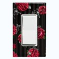 thumbnail image 1 of Metal Light Switch Plate Outlet Cover Dark Red Roses Black Pinstripe Wallpaper ROS042, 1 of 13