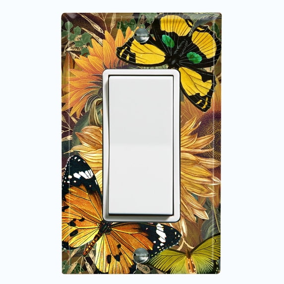 Metal Light Switch Plate Outlet Cover Dark Sunflower Butterfly SUN018
