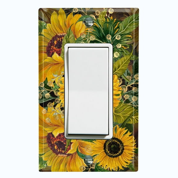 Metal Light Switch Plate Outlet Cover Dark Sunflower SUN017